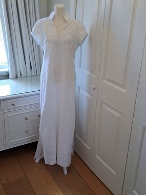 STS SAIL TO SABLE Womens Preppy/Summer White Eyelet Cotton Maxi Sheath Dress M